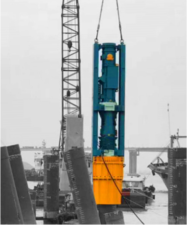 Crane-Suspended Raked Pile Driving